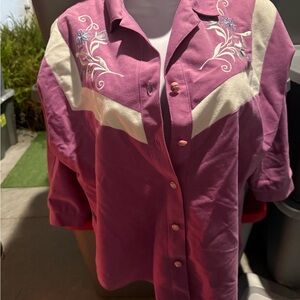 Women's Embroidered Western Shirt - Purple and Cream p37